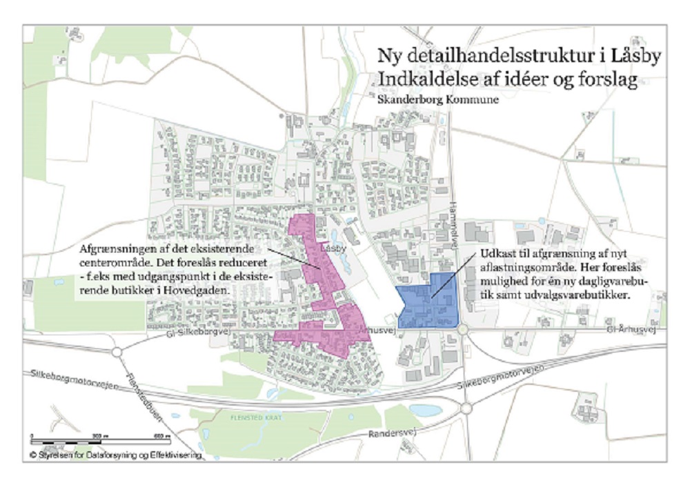 Oversigtskort ny detailhandelsstruktur i Låsby